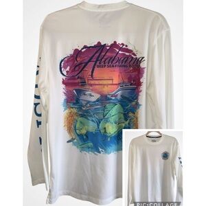 Native Outfitters White Long Sleeve Alabama 86th Deep Fishing Rodeo Shirt M